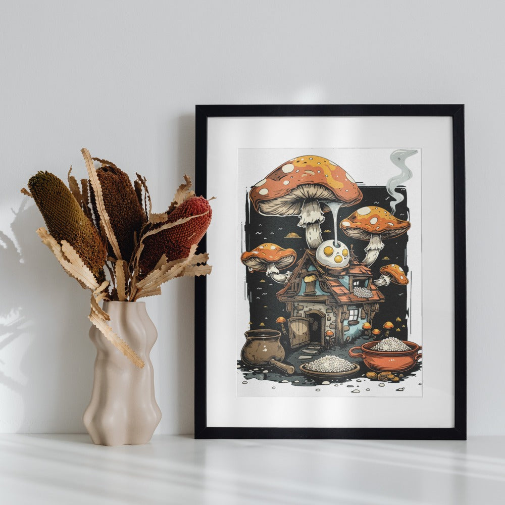Whimsical Mushroom House Artwork in Frame Product