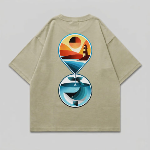 Hourglass Ocean Scene Lighthouse Whale Graphic product type