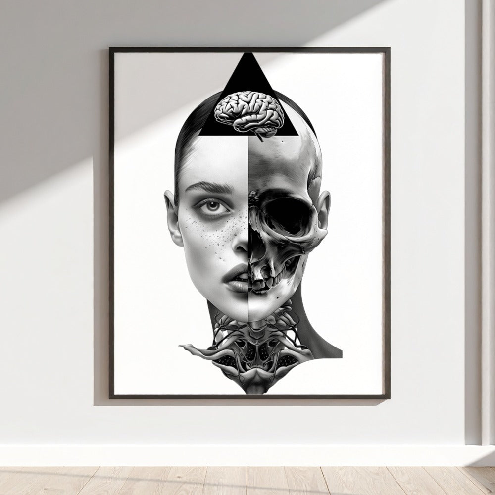 Half Human Half Skull Surreal Artistic Wall Art Poster