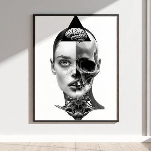 Half Human Half Skull Surreal Artistic Wall Art Poster