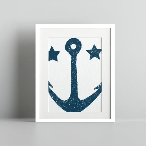 Nautical Anchor and Stars Wall Art Print