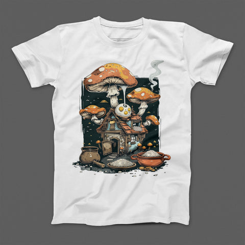 Fantasy Mushroom House Graphic Illustration T-shirt