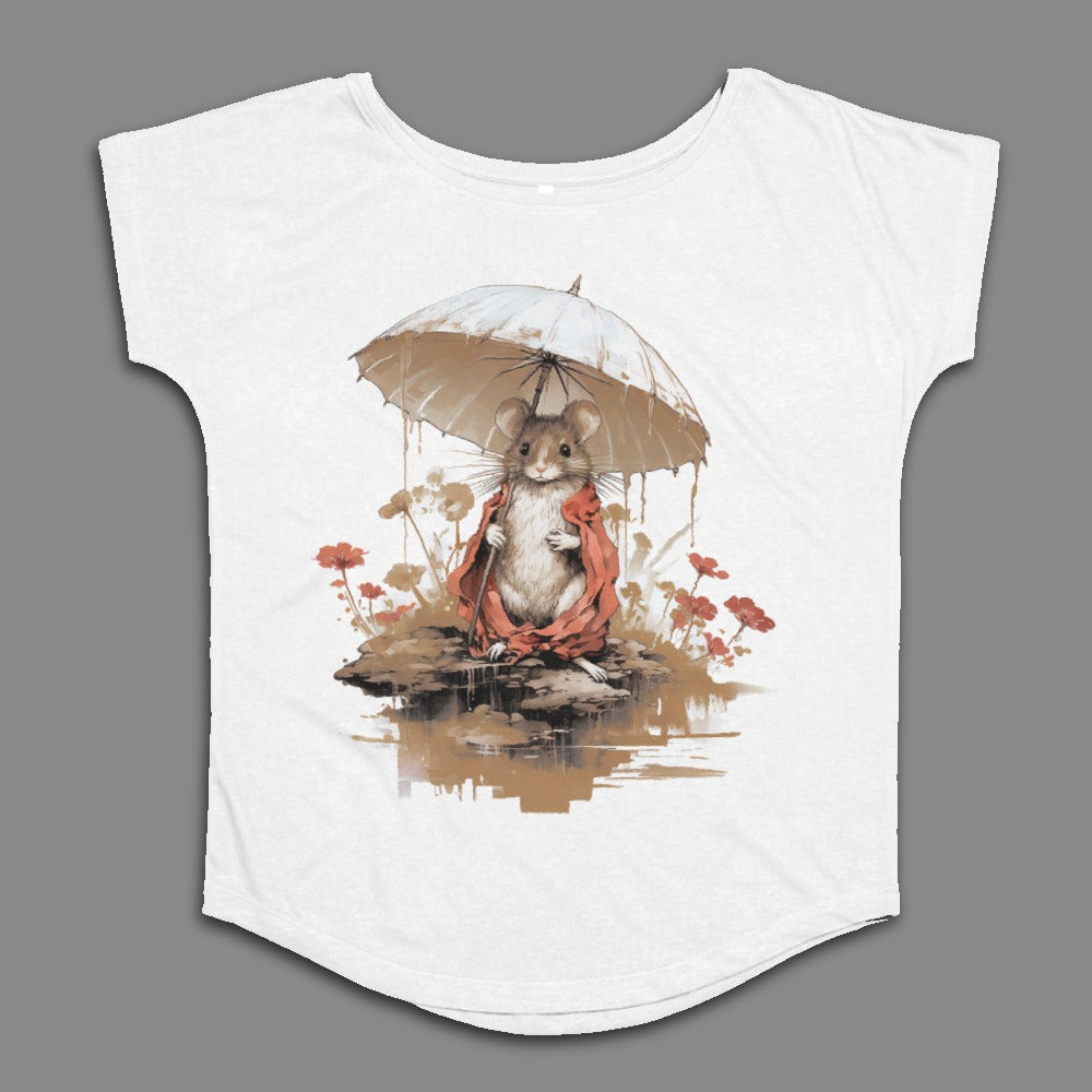 Cute Mouse with Umbrella Graphic White Shirt