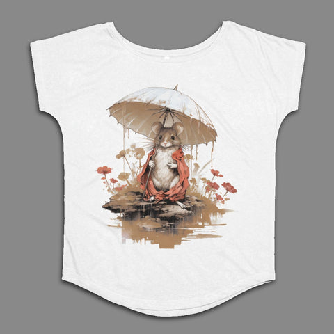 Cute Mouse with Umbrella Graphic White Shirt