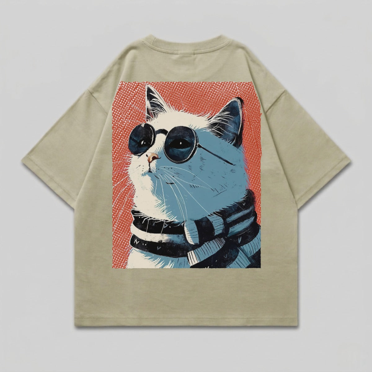 Stylish Cat Sunglasses Scarf Red Textured Background product type