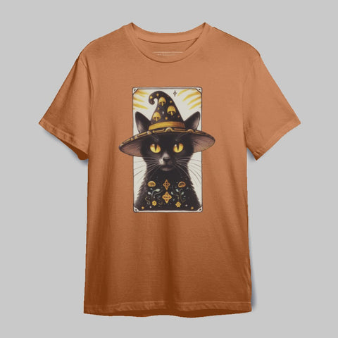 Mysterious Black Cat Witch Hat Graphic T-Shirt