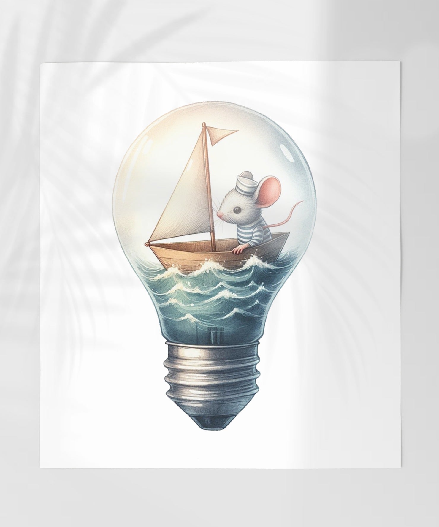 Mouse in Lightbulb Sailing Boat Artwork Print