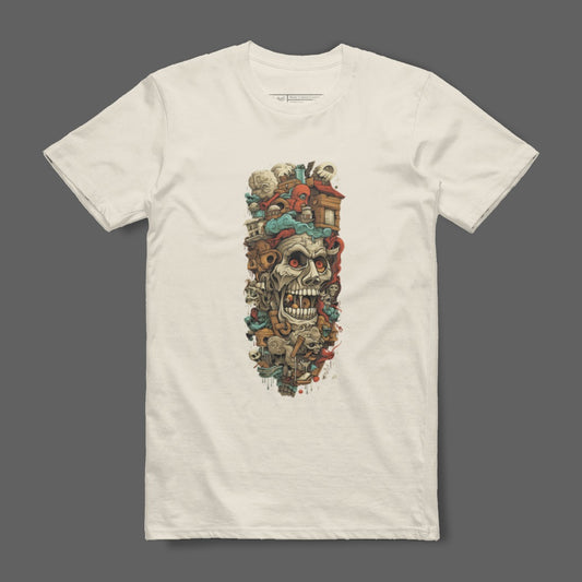 Skulled Monster Graphic Tee with Intricate Design
