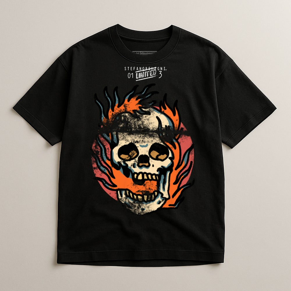 Skull with Flames Graphic Black T-Shirt