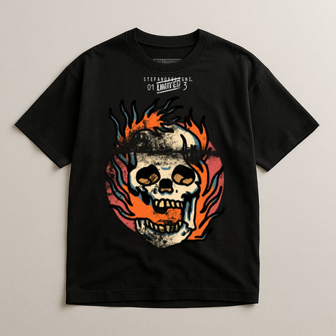 Skull with Flames Graphic Black T-Shirt