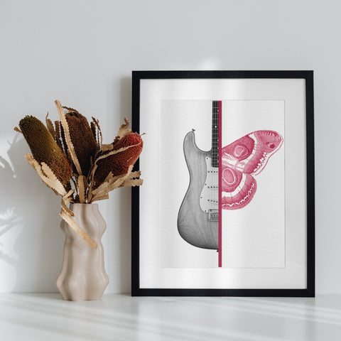Abstract Guitar and Butterfly Artistic Wall Art Decor
