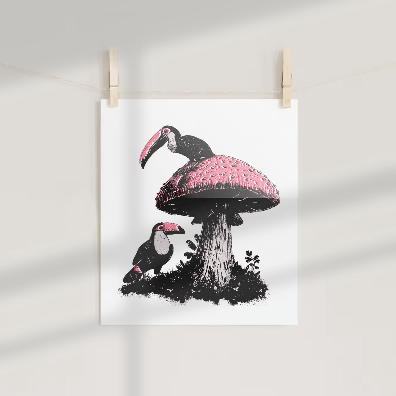Toucan Birds on a Mushroom Art Print Wall Decor