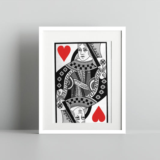 Queen of Hearts in Black and White Framed Art Print
