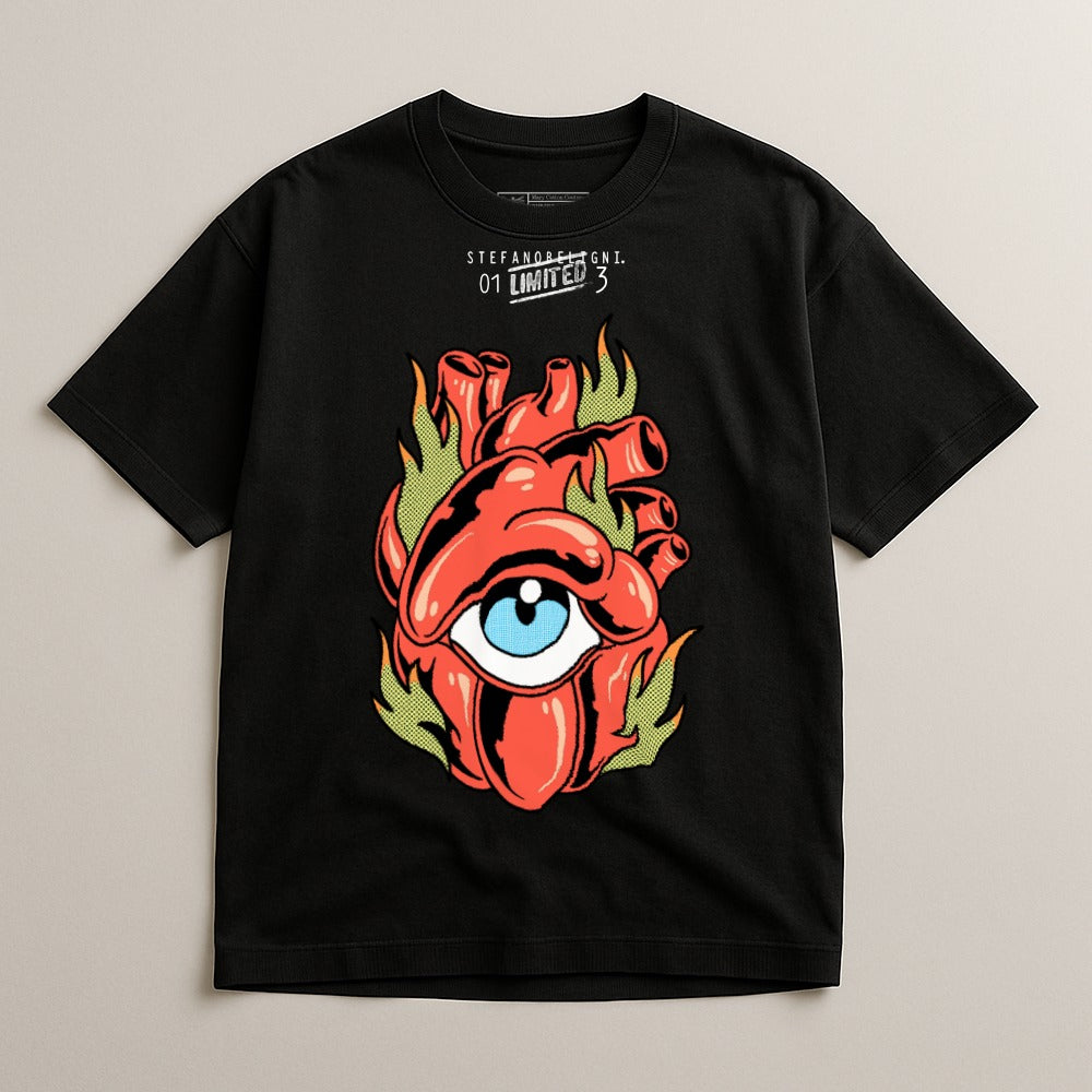 Graphic T-shirt with Unique Eye-in-Heart Design