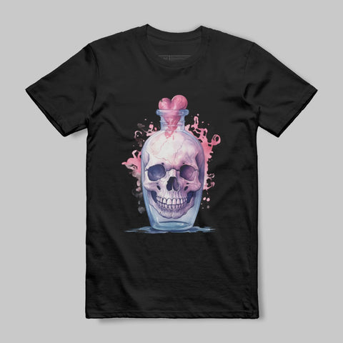Skull Inside Potion Bottle Graphic Design T-shirt