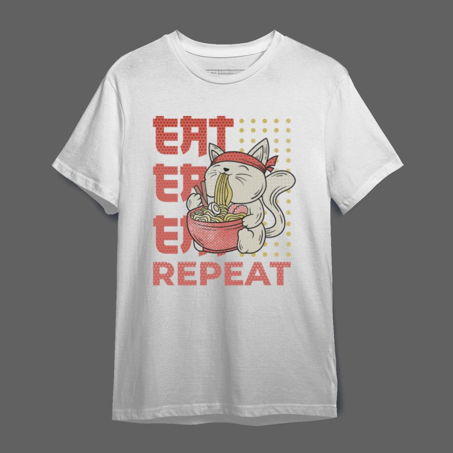 Fun Eat Eat Eat Repeat Cat Ramen Design T-shirt