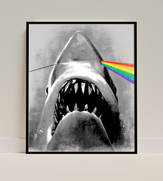 Rainbow Laser Shark Artwork with Black Frame Poster