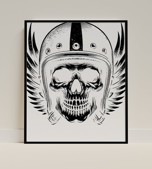 Skull with Wings and Helmet Art Poster