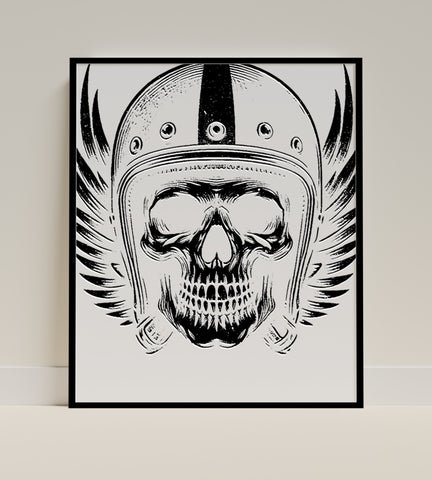 Skull with Wings and Helmet Art Poster