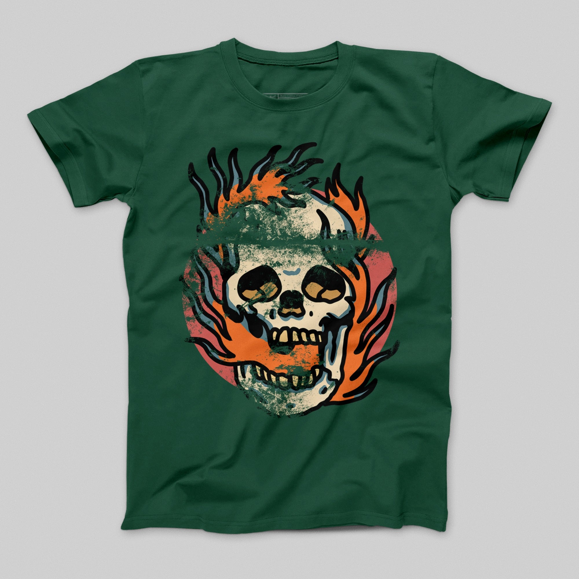 Skull on Fire Graphic Design T-Shirt