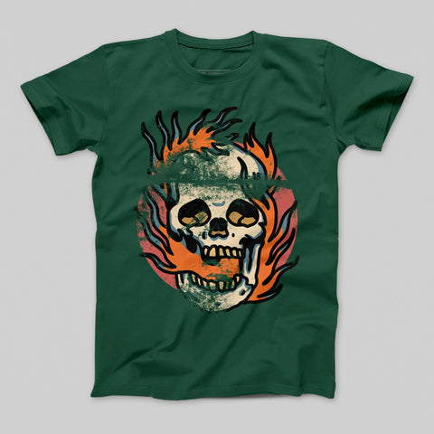 Skull on Fire Graphic Design T-Shirt