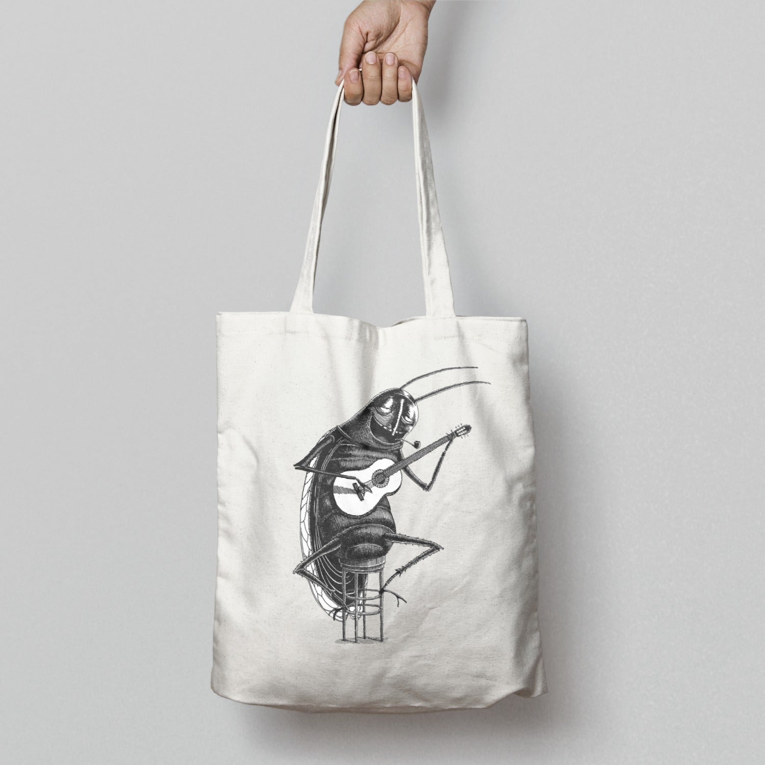Artistic Insect Playing Guitar Print Tote Bag