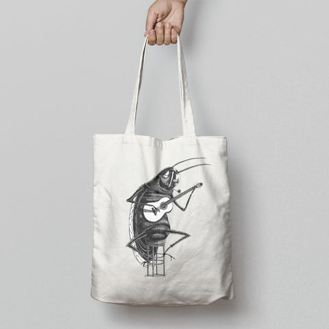 Artistic Insect Playing Guitar Print Tote Bag