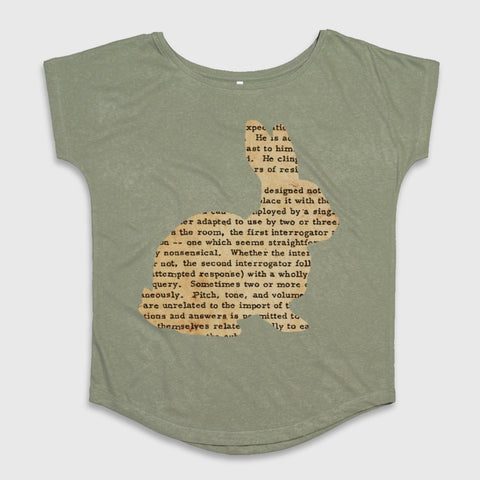 Unique Olive Green Text Printed Bunny Design Shirt