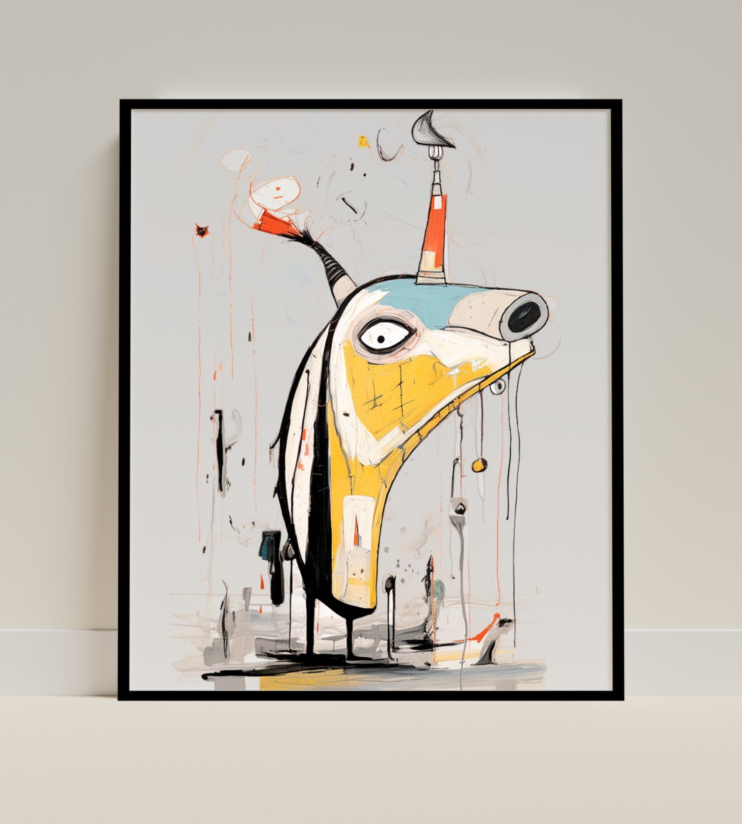 Abstract Animal with Traffic Cone Framed Wall Art