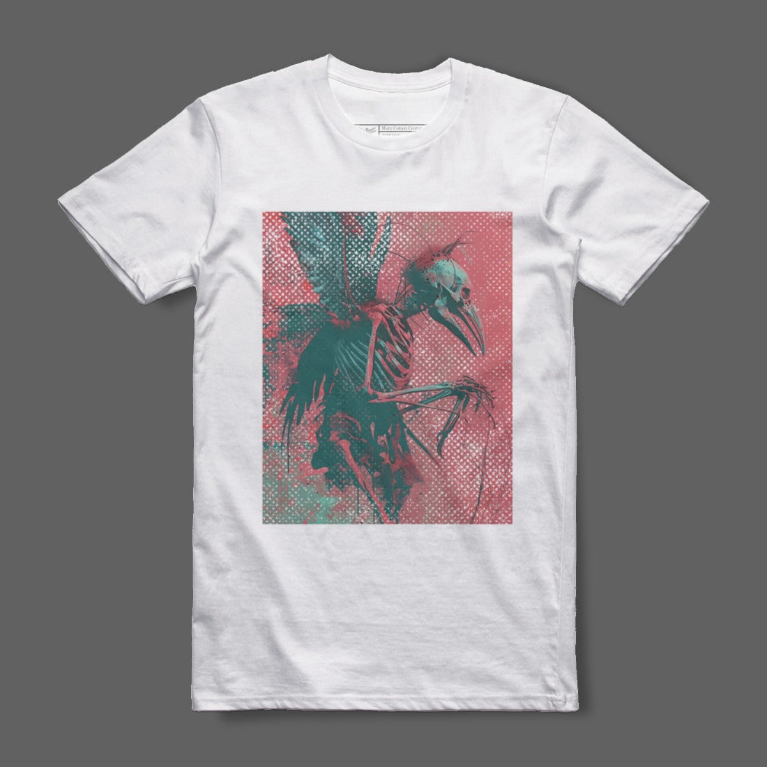 Skeleton Bird Graphic on White T-Shirt Product