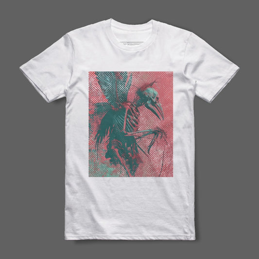 Skeleton Bird Graphic on White T-Shirt Product