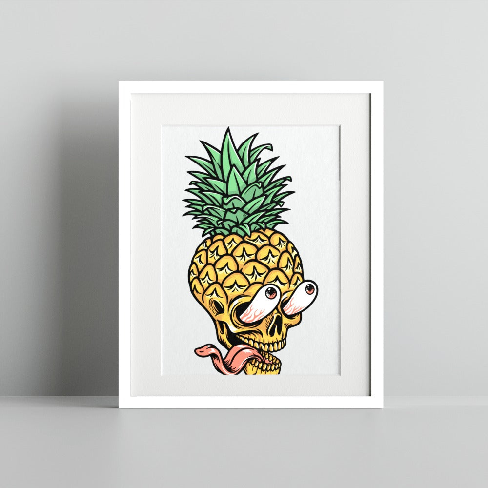 Quirky Pineapple Skull with Eyes Wall Art Print