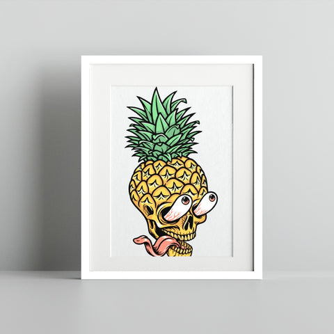 Quirky Pineapple Skull with Eyes Wall Art Print