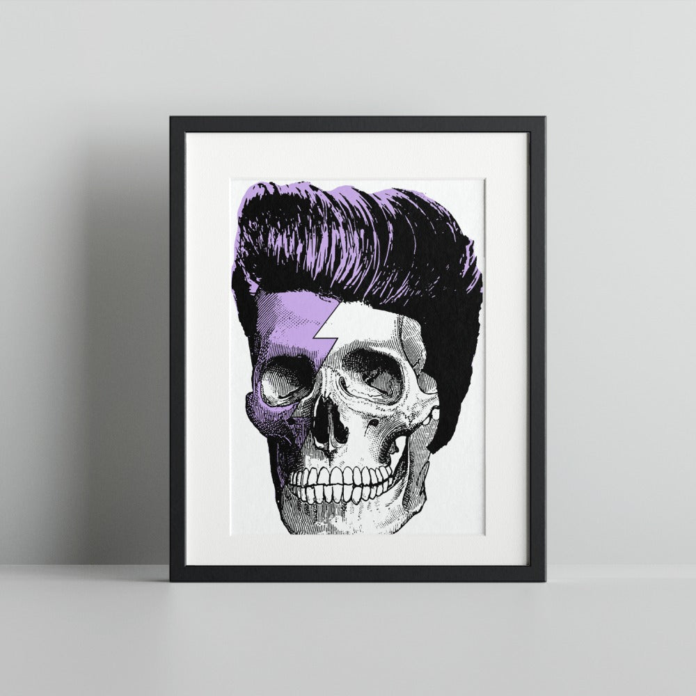 Purple Zigzag Skull with Pompadour Art Print