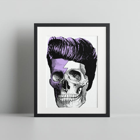 Purple Zigzag Skull with Pompadour Art Print