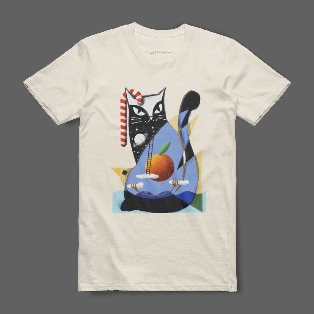 Unique Artistic Design Cat and Orange Guitar T-shirt