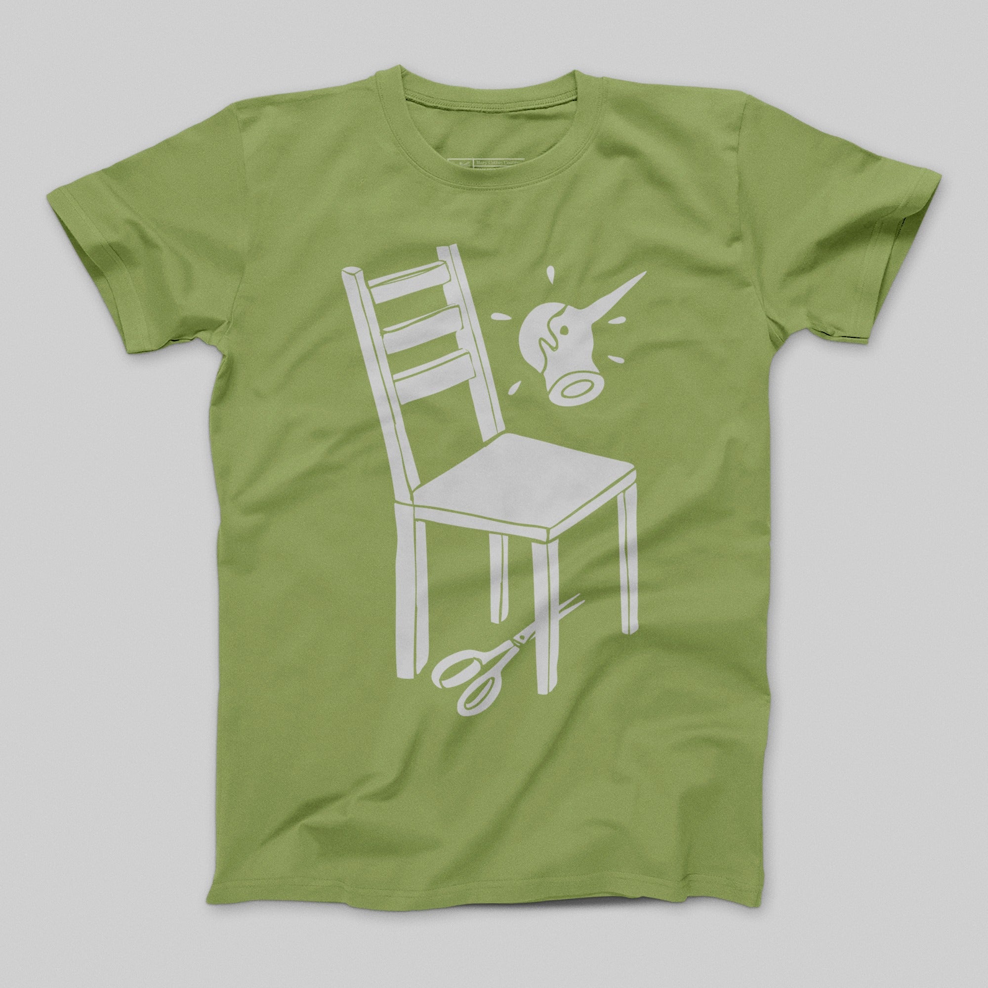 Unique Chair and Scissors Graphic Green Shirt