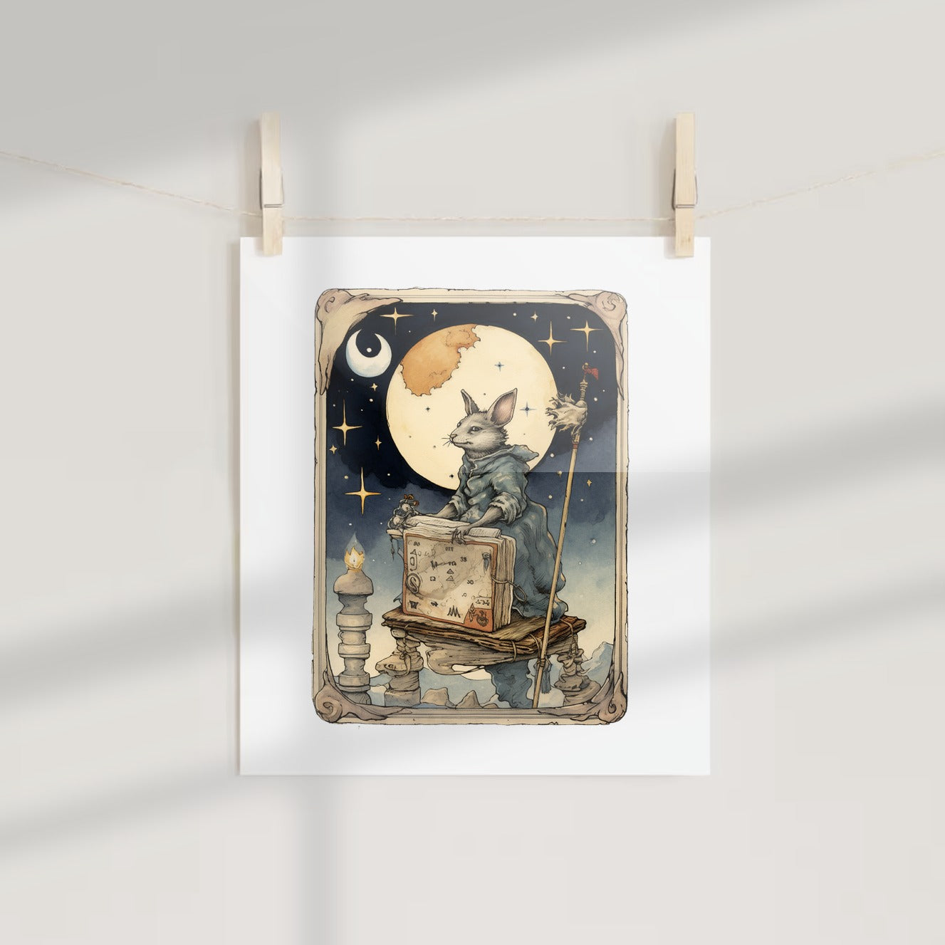 Rabbit Wizard Under Moonlight Art Print Poster