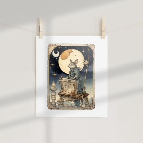 Rabbit Wizard Under Moonlight Art Print Poster