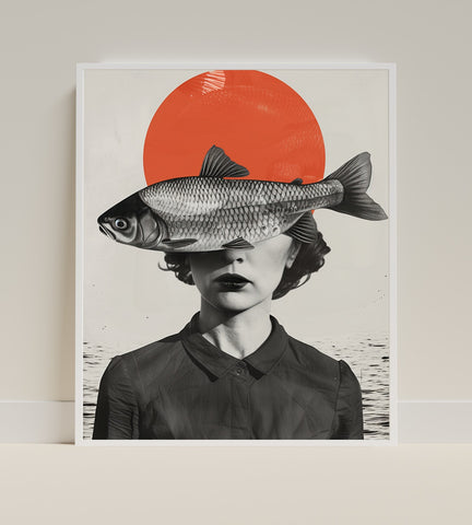 Woman with Fish Artwork Surrealism Poster Print