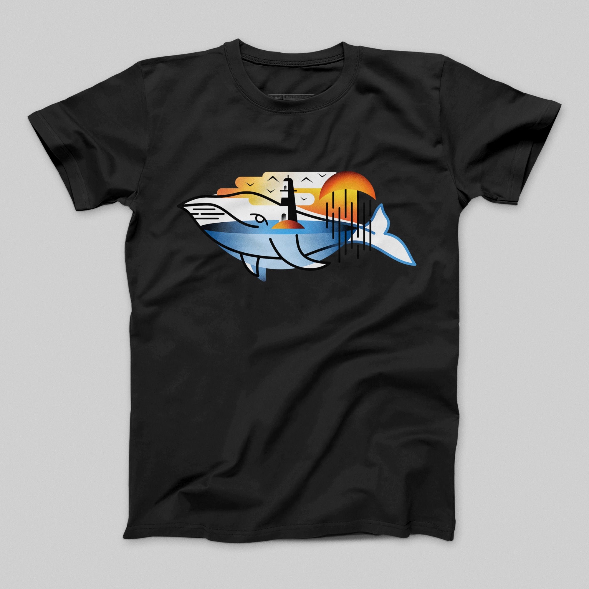 Sunset Whale with Lighthouse Graphic T-shirt