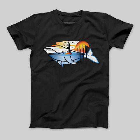Sunset Whale with Lighthouse Graphic T-shirt