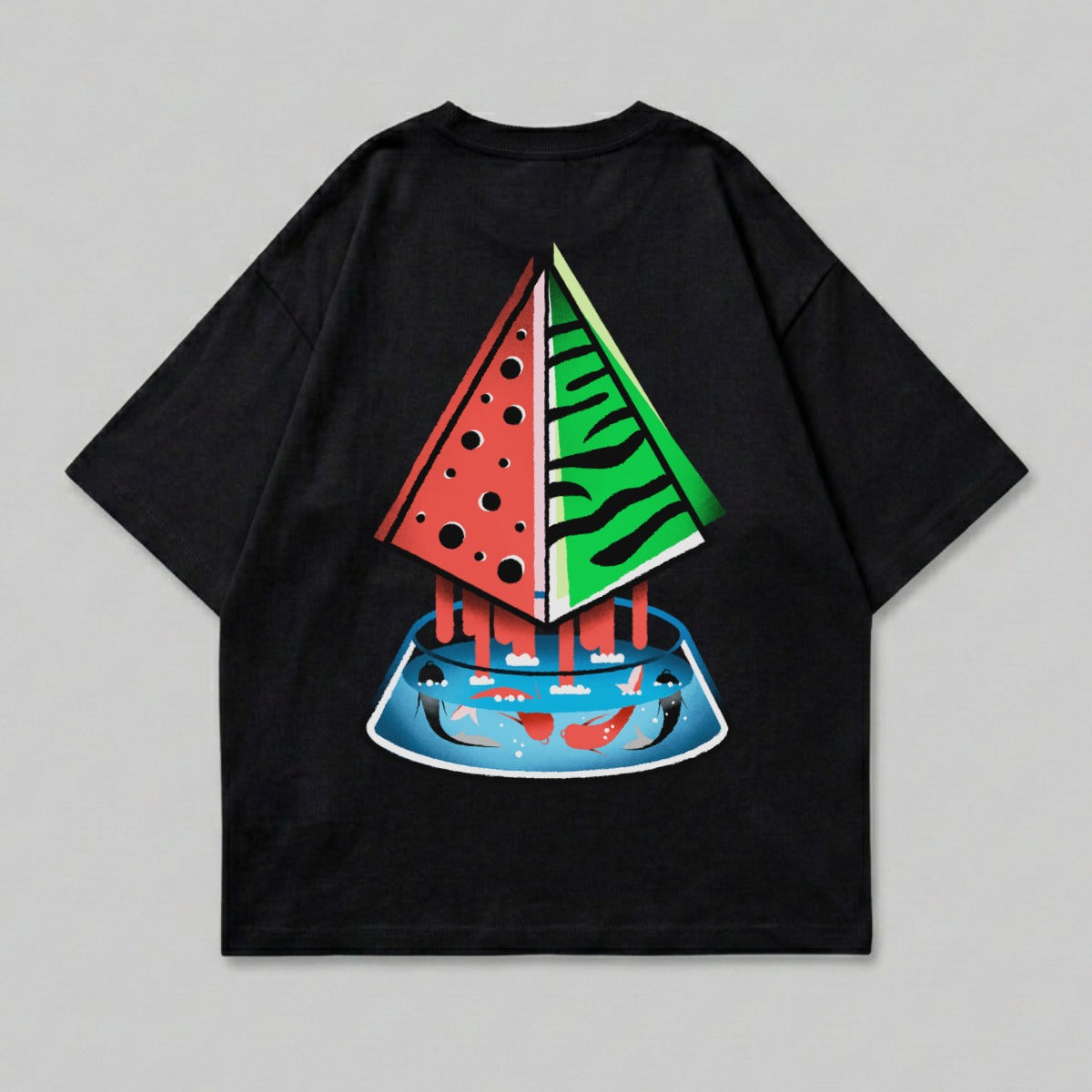 Watermelon Pyramid Fishbowl Graphic Design Black T-shirt product type