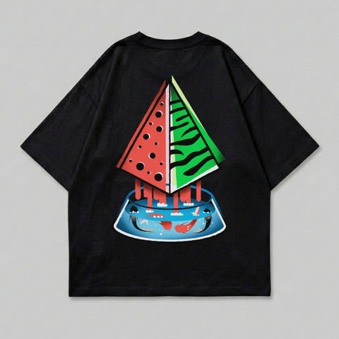 Watermelon Pyramid Fishbowl Graphic Design Black T-shirt product type