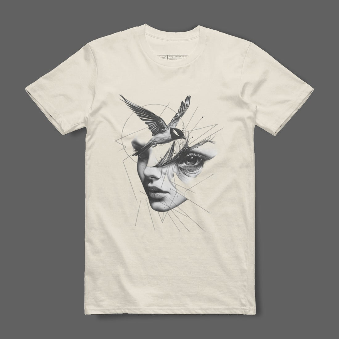 Surreal Face with Bird Graphic Design T-shirt