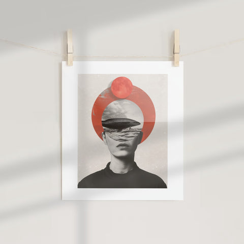 Surreal Artwork with Fish Overlay in Modern Design Print
