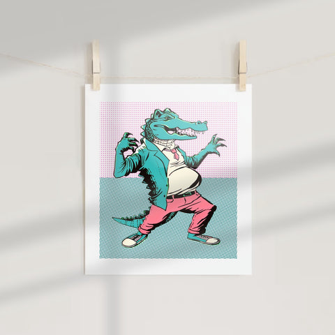 Cartoon Alligator in Suit Artwork with Pop Art Style Poster