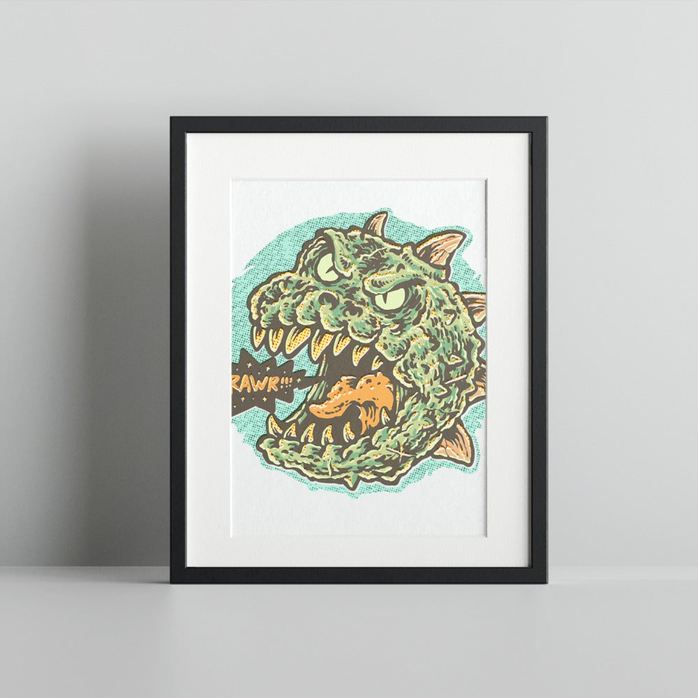 Vintage Monster Art Print with Comic Style Illustration