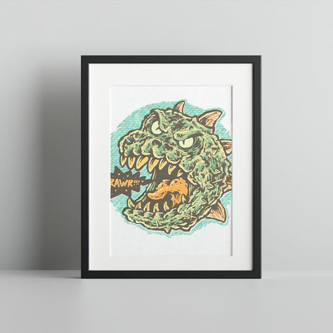 Vintage Monster Art Print with Comic Style Illustration