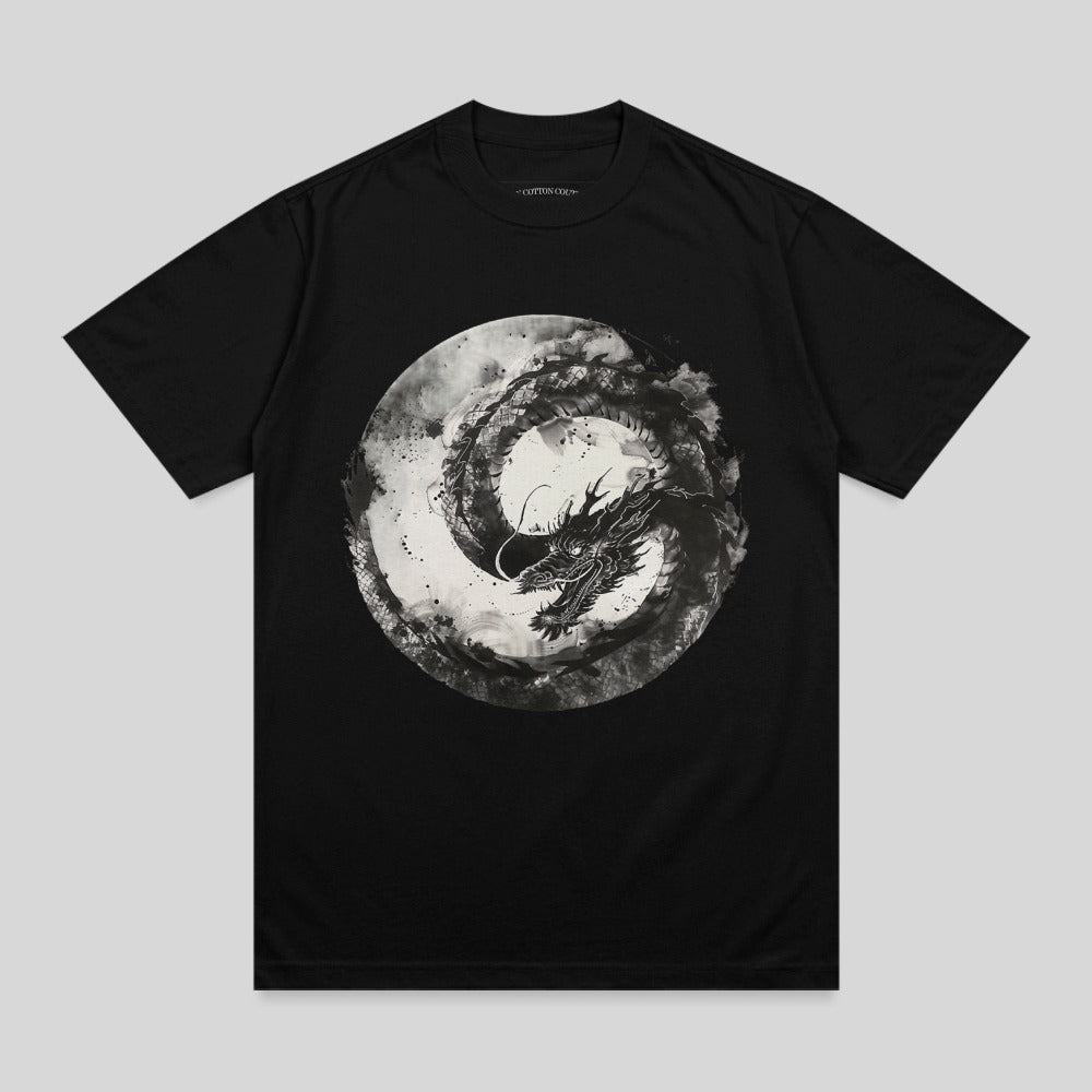 Black Dragon Ink Wash Circular Design T-shirt product type